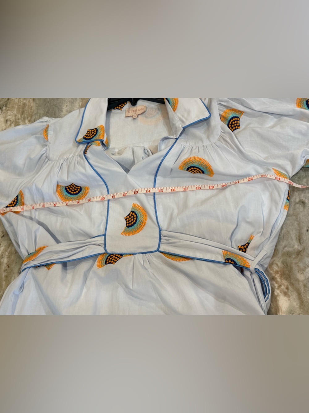 Women’s CIEBON Halliday Light Blue Embroidered long sleeve dress- Size Large - Picture 8 of 10
